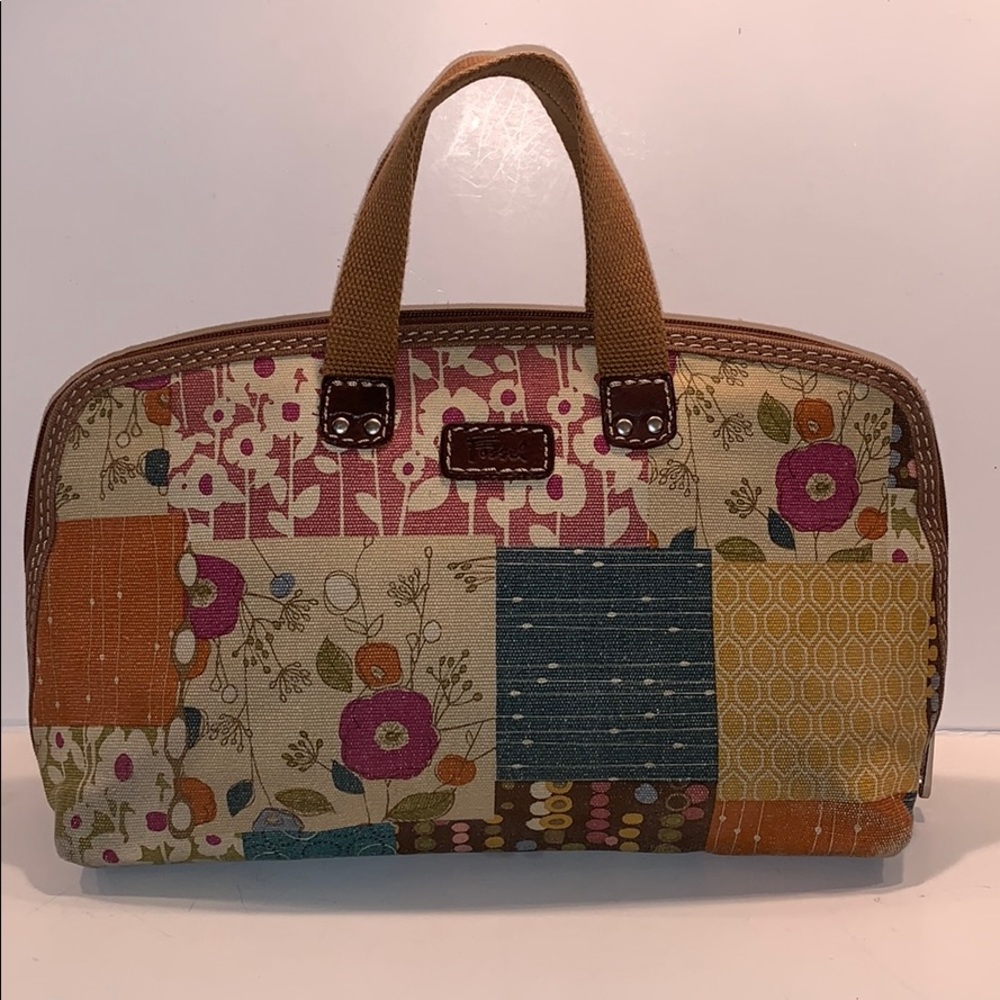 Fossil canvas cosmetic/makeup bag zip around case